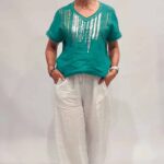 La Strada - Made In Italy - Linen V-Neck Linen Tee in Green