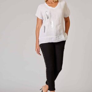 La Strada - Made In Italy - Stud Trim Pant in Black