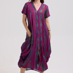 LD & Co - Painted Linen Dress in Magenta 100% Linen (LC7787)