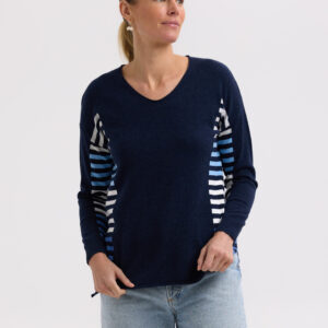 Zaket & Plover - Side Stripe Jumper ZP7712 in Denim  (Cotton/Cashmere)