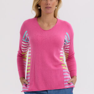 Zaket & Plover - Side Stripe Jumper ZP7712 in Pink (Cotton/Cashmere)