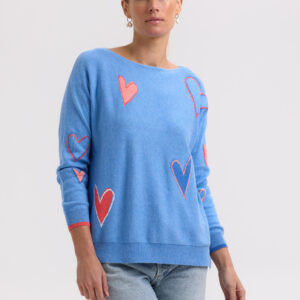 Zaket & Plover - Intarsia Hearts Jumper ZP7713 in Chambray (Cotton/Cashmere)