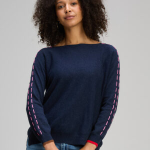 Zaket & Plover - Threaded Sleeve Jumper in Dark Denim (ZP8123)